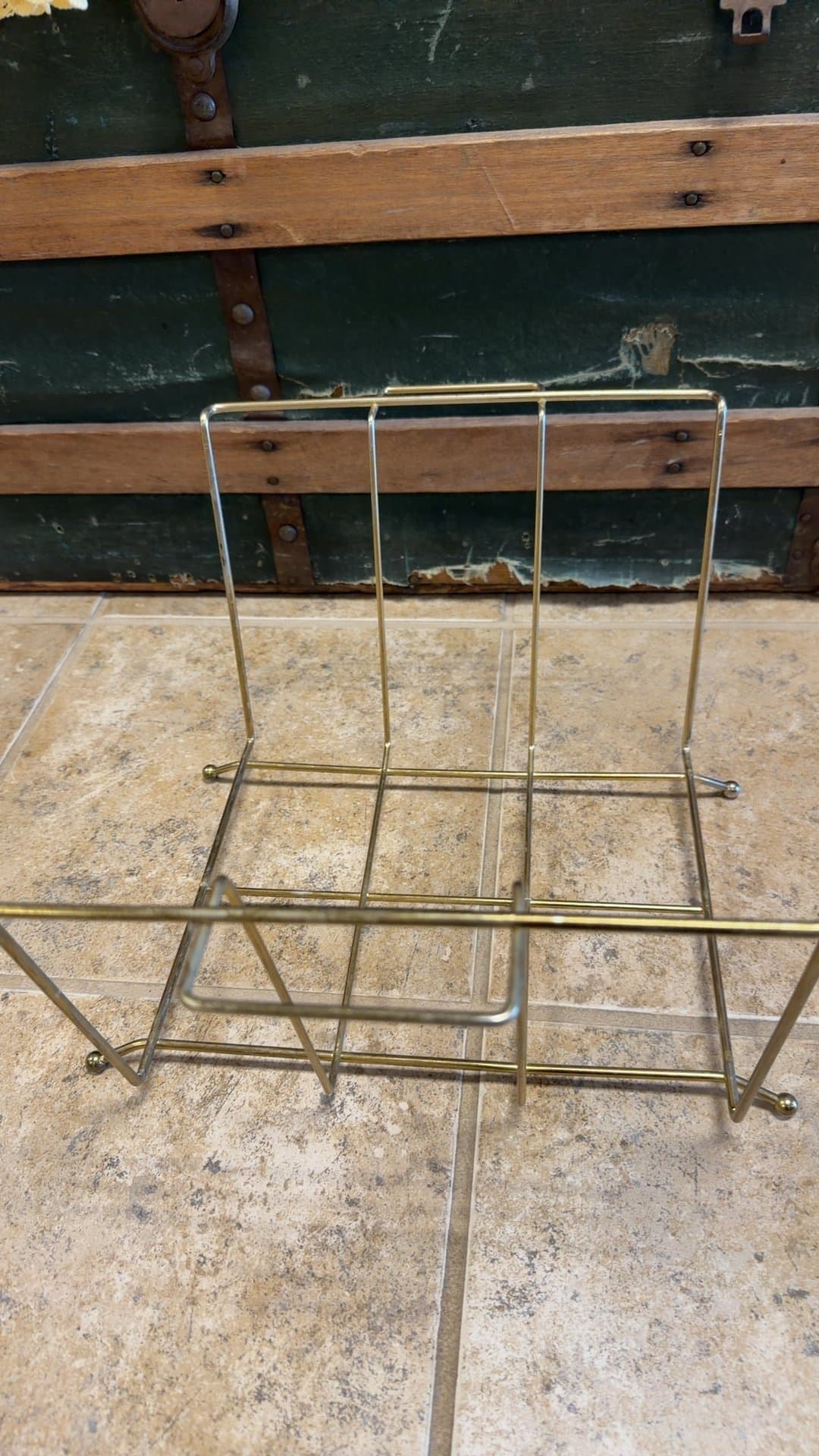 Vintage Brass Wire Record Rack Holder - Image 1