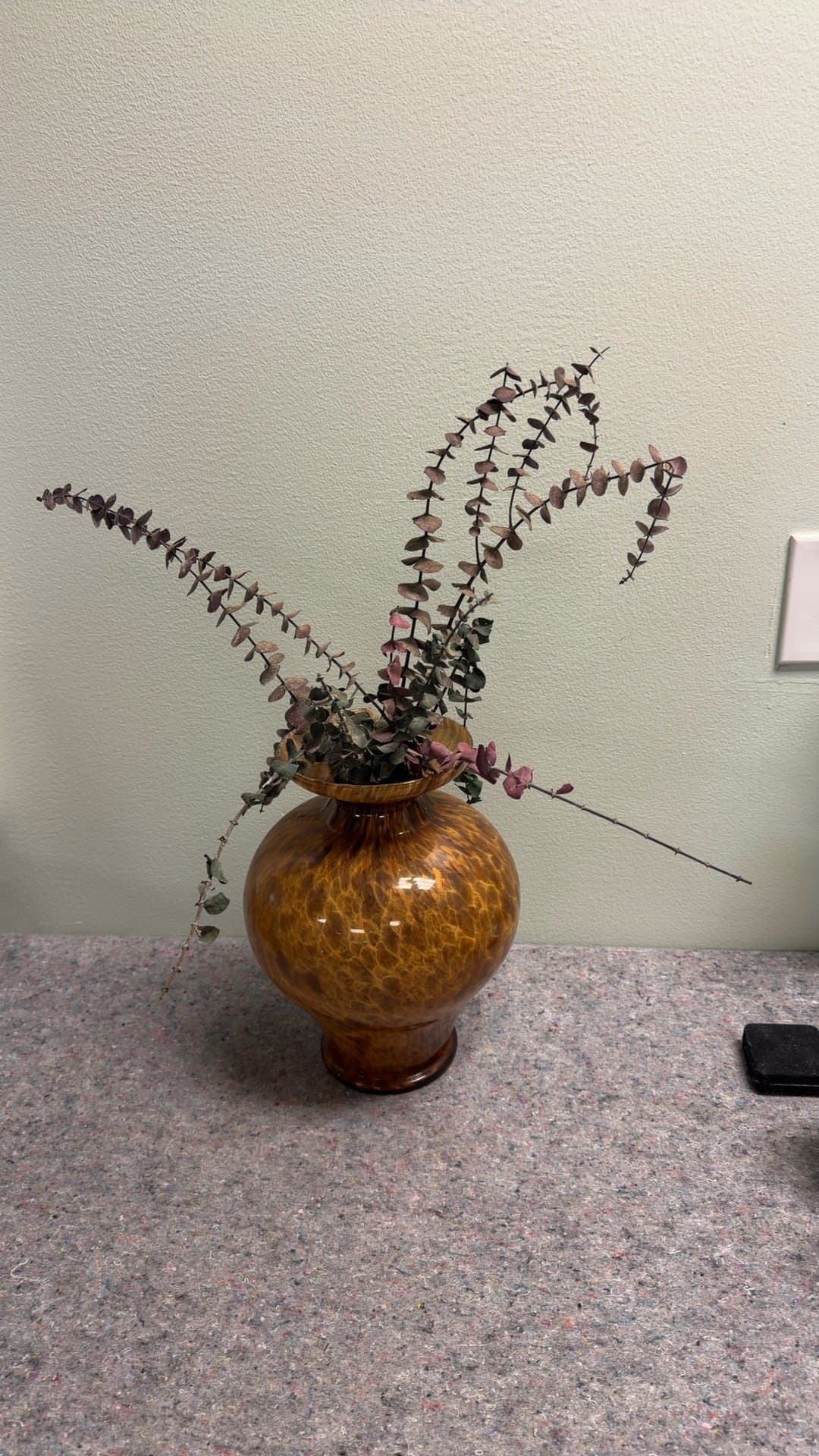 Brown Ceramic Vase with Dried Eucalyptus - Image 1
