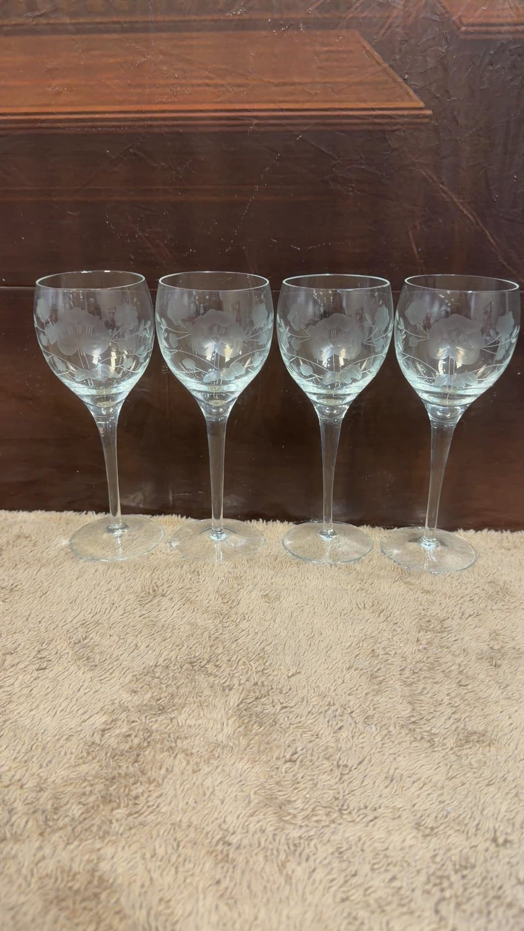 Etched Floral Wine Glasses - Image 1