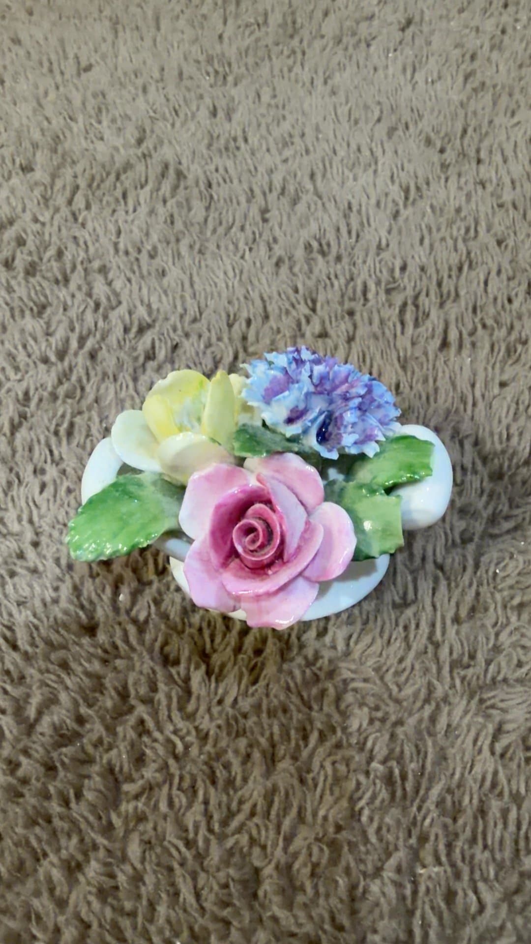 Golden Crown Fine Bone China Miniature Floral Basket Figurine - Image 1