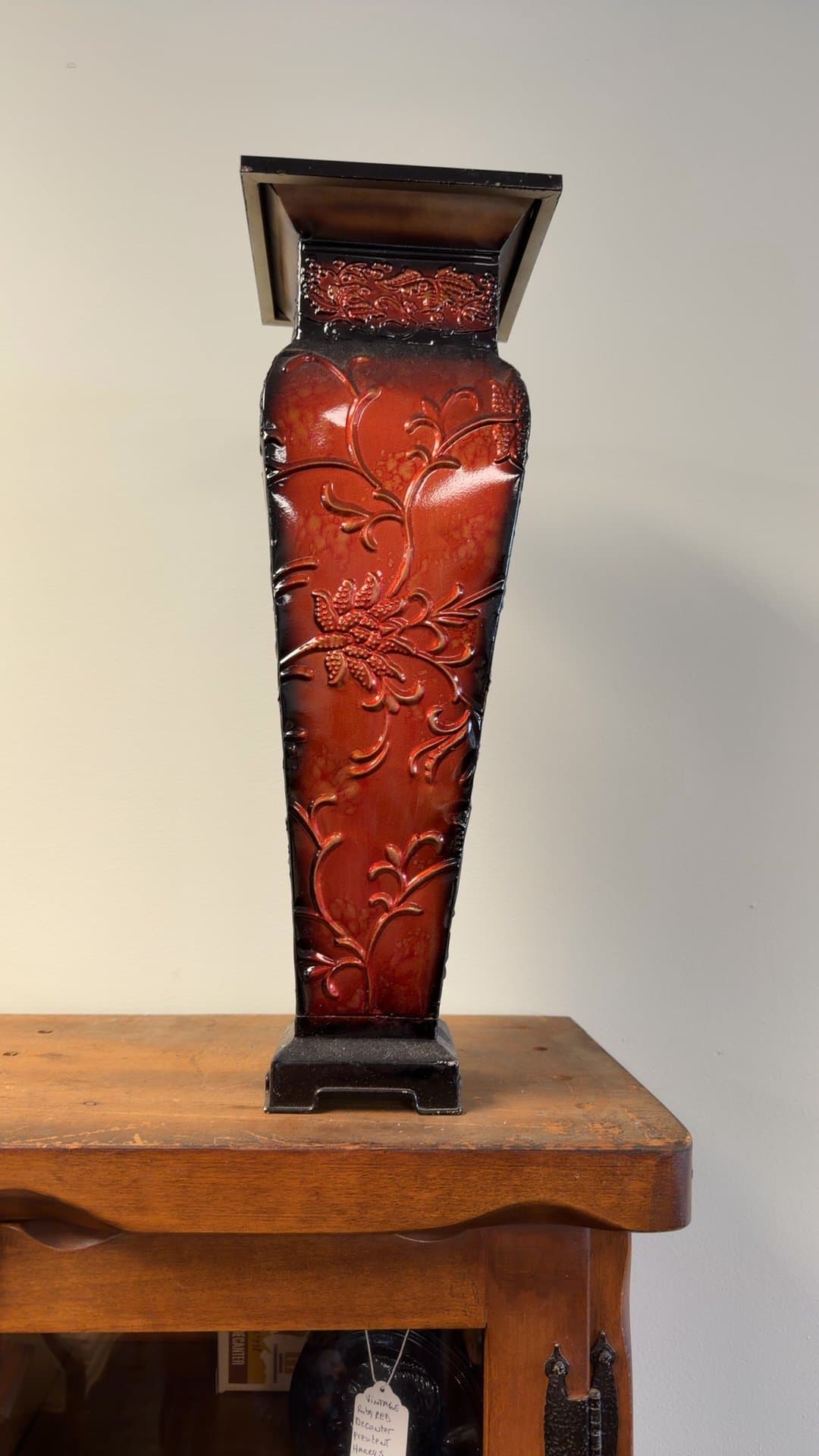 Elegant Expressions Red Tall Embossed Vase - Image 1