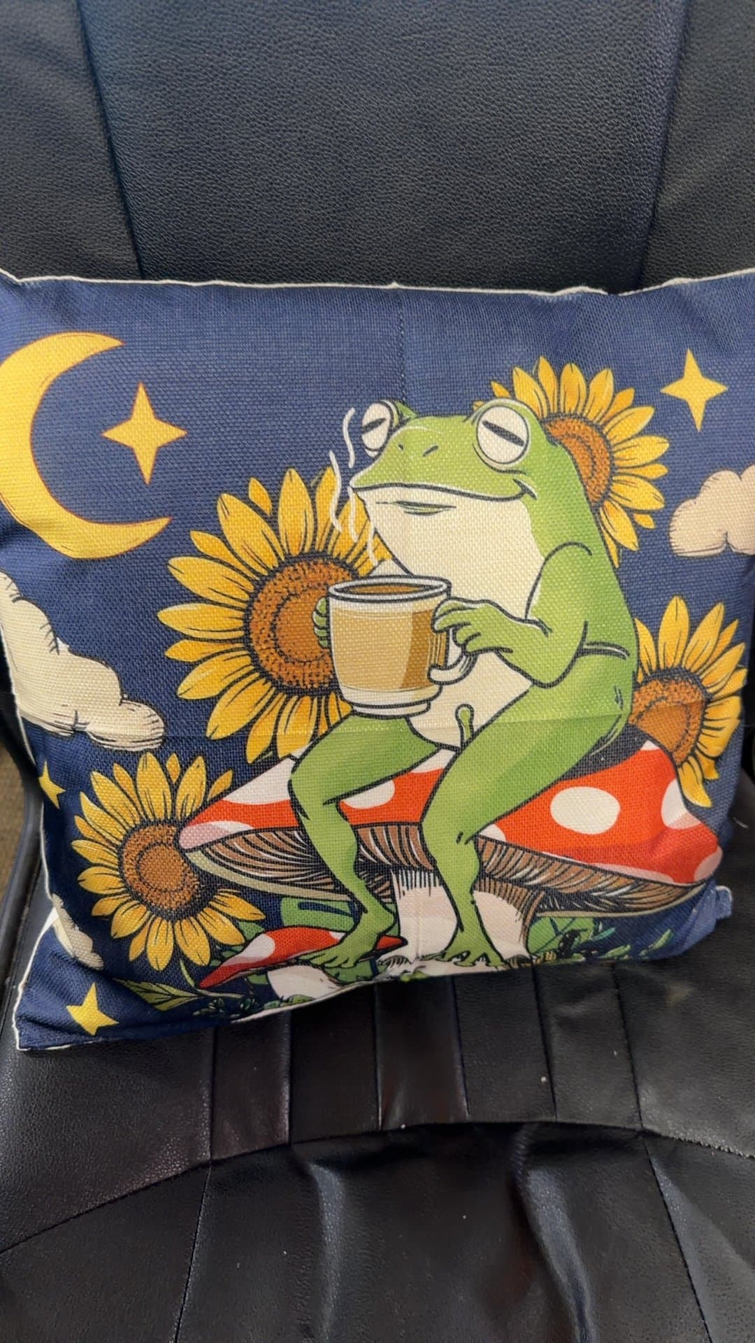 Frog and Sunflower Decorative Pillow - Image 1
