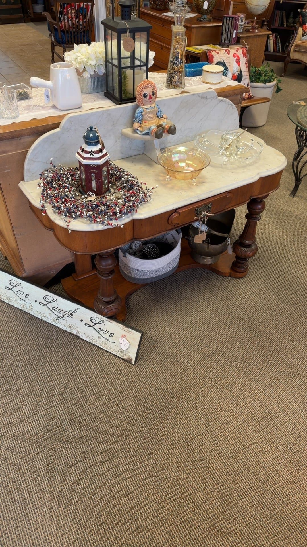 Antique Carrara Marble and Walnut Console Table - Image 1