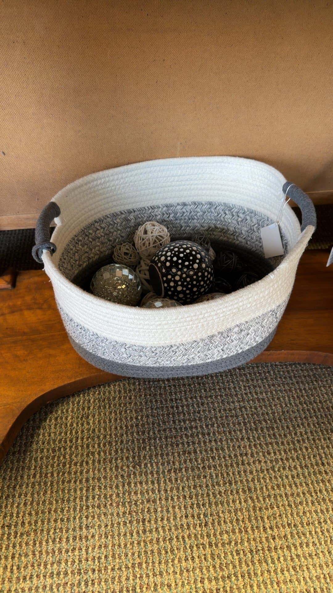 Woven Storage Basket with Decorative Balls - Image 1