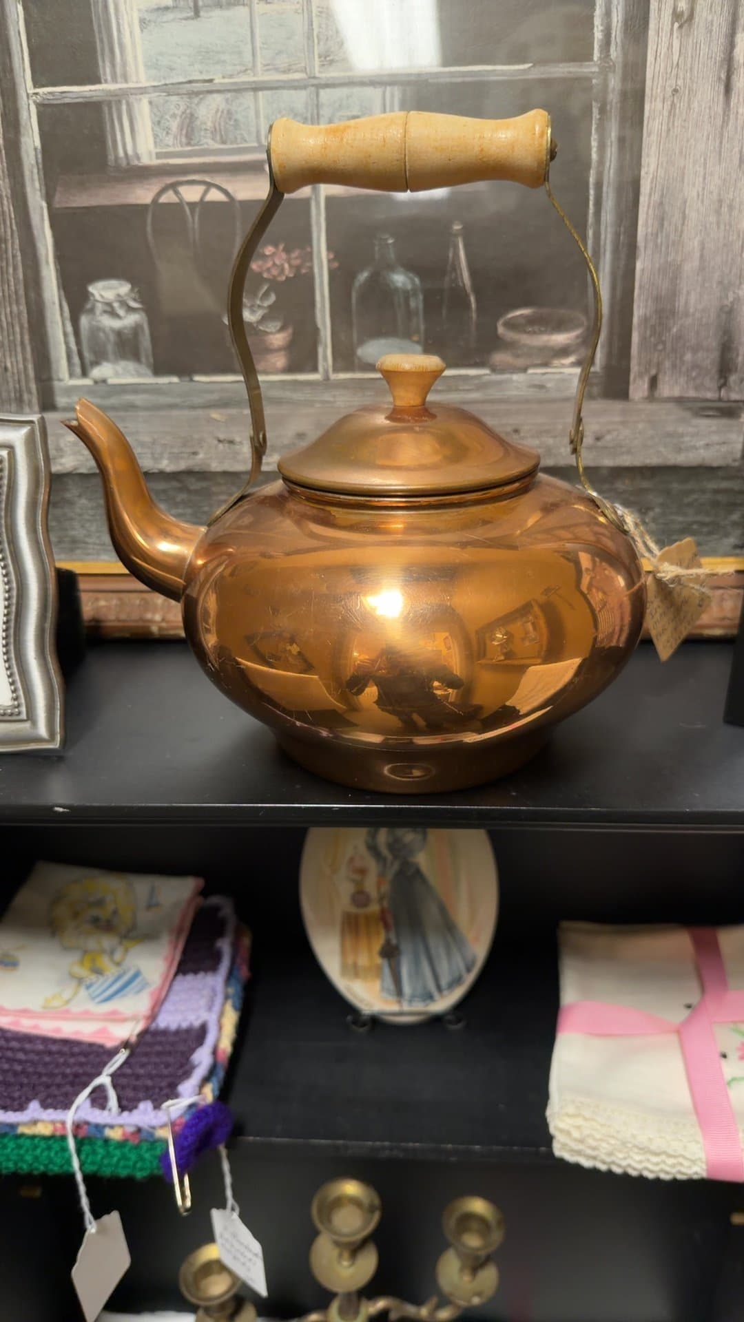 Vintage Copper Teapot with Wooden Handle - Image 1