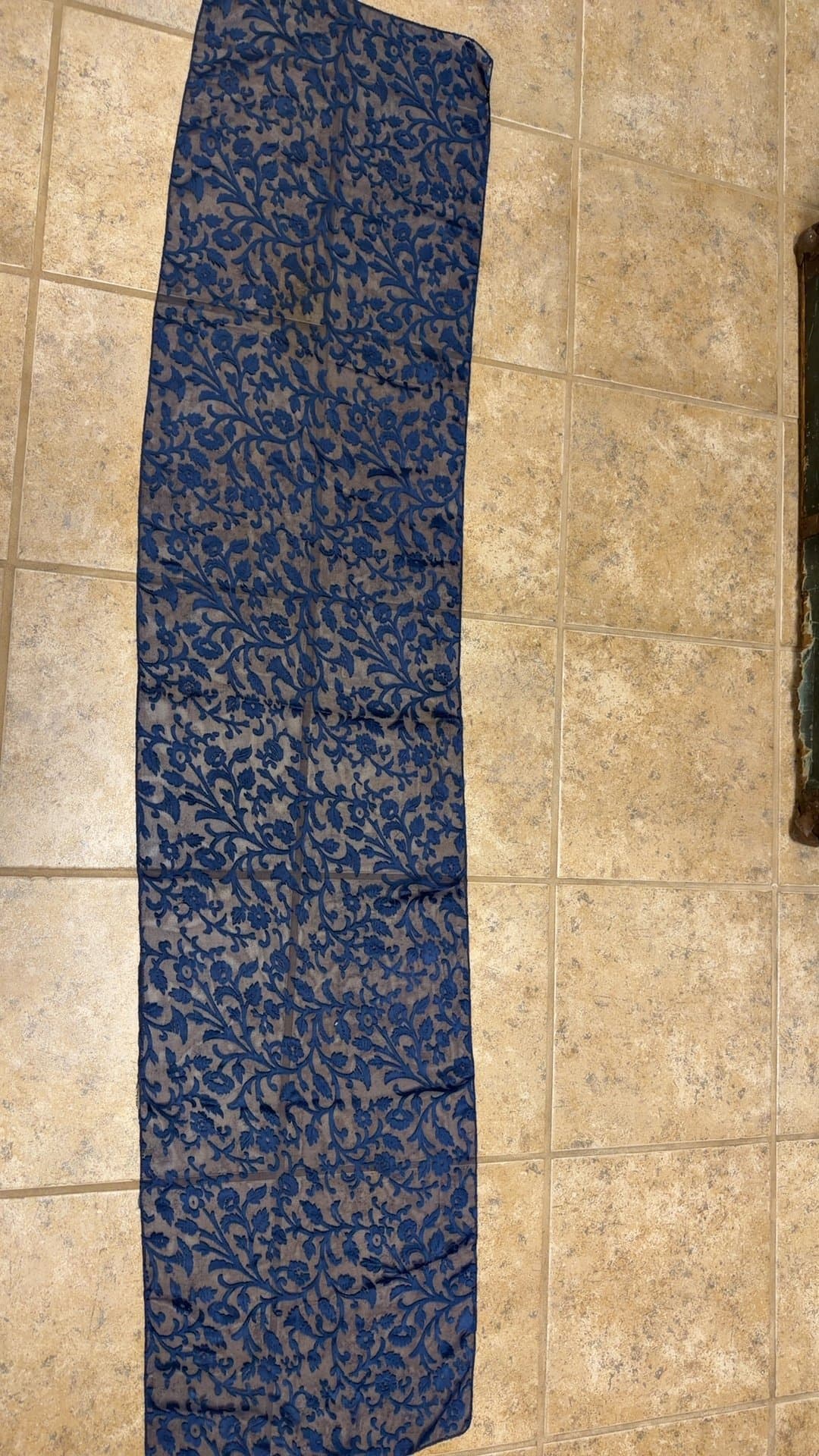 Navy Blue Floral Burnout Velvet Scarf - Image 1