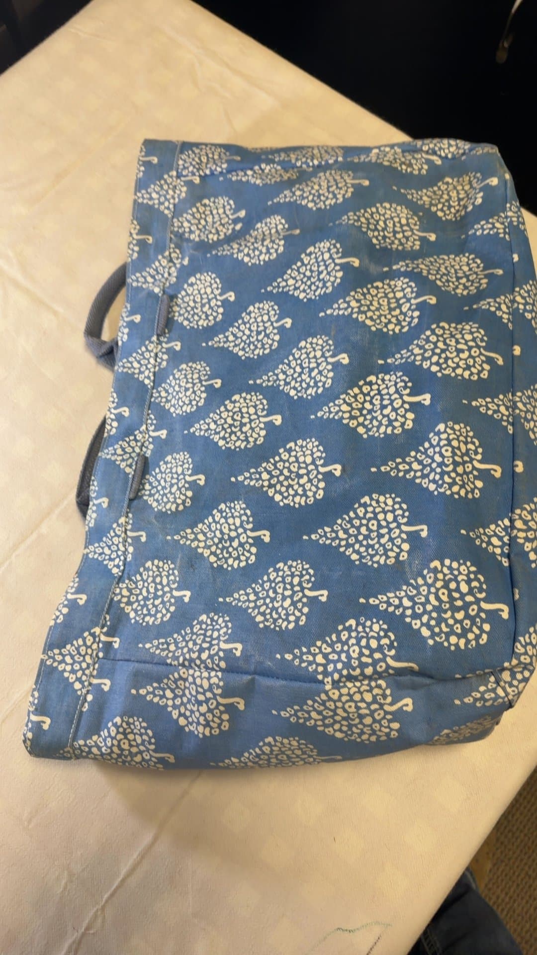 Blue Leaf Print Canvas Tote Bag - Image 1