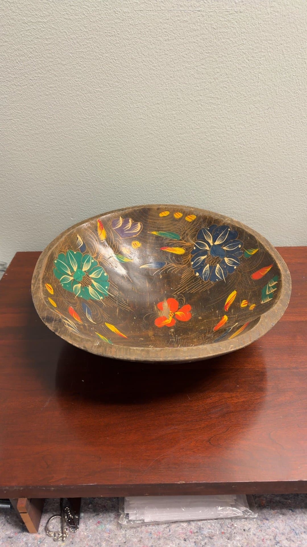 Hand-Painted Wooden Decorative Bowl - Image 1