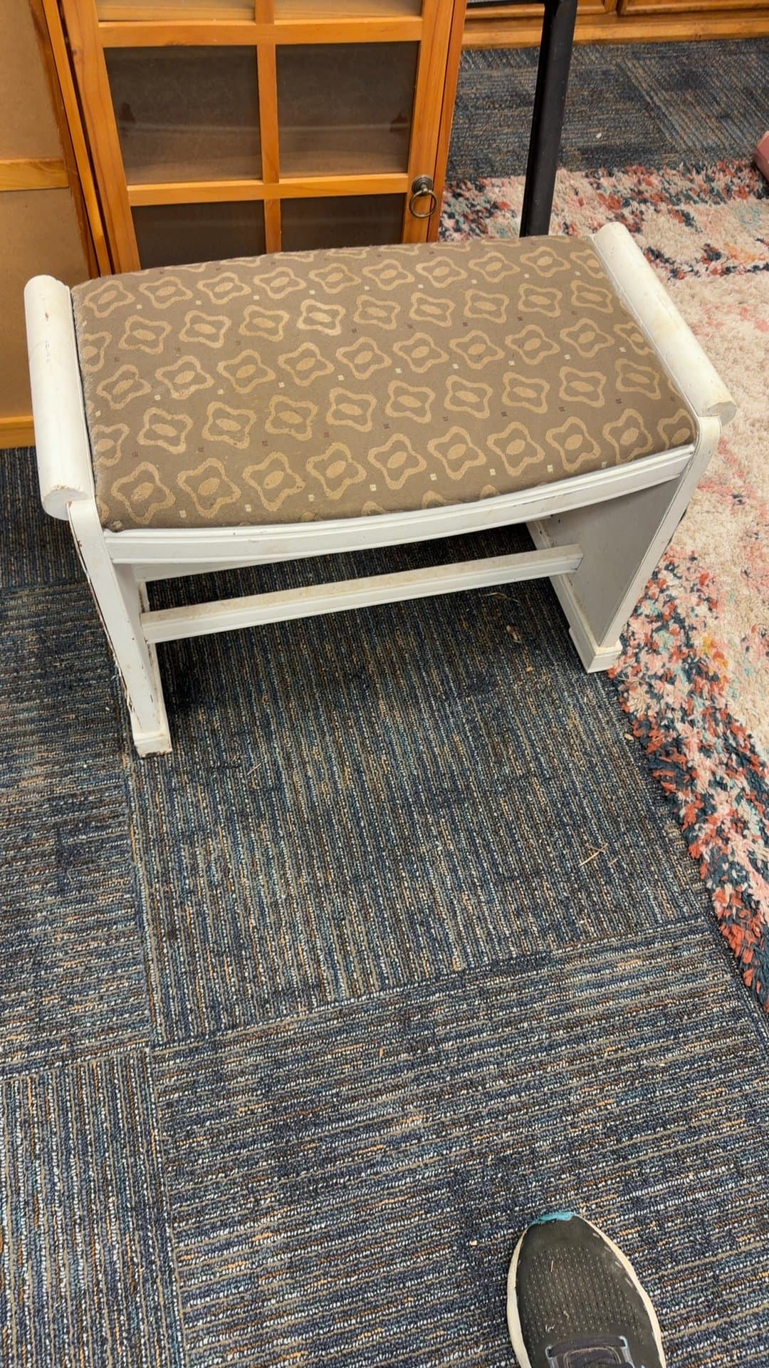 Vintage Upholstered Wooden Bench - Image 1
