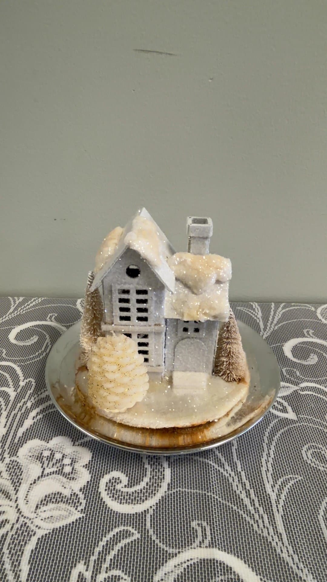 Vintage Style Glittered Putz House Christmas Village Decoration - Image 1