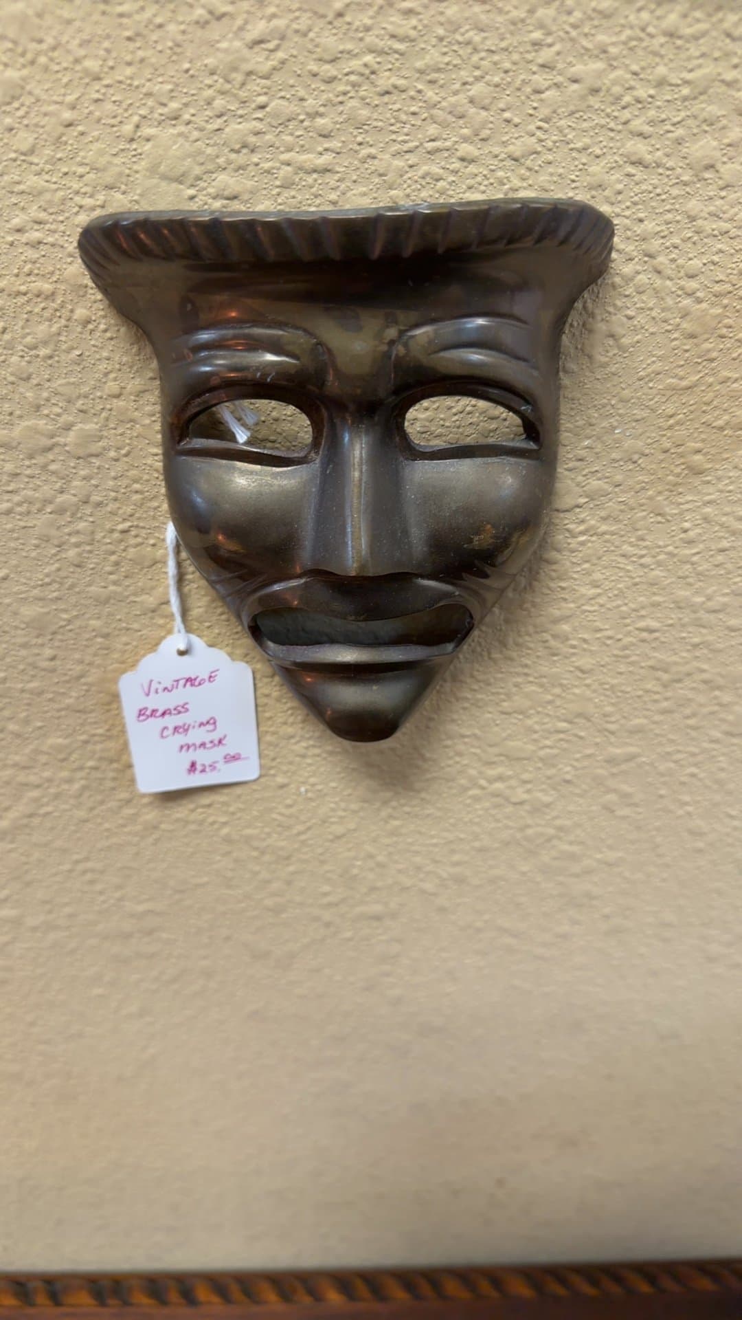 Vintage Brass Crying Mask - Image 1