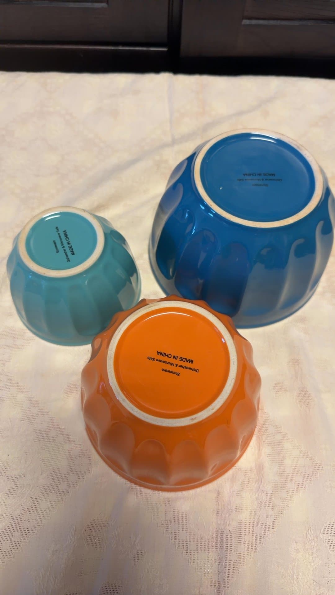 Set of Three Colorful Ceramic Mixing Bowls - Image 1