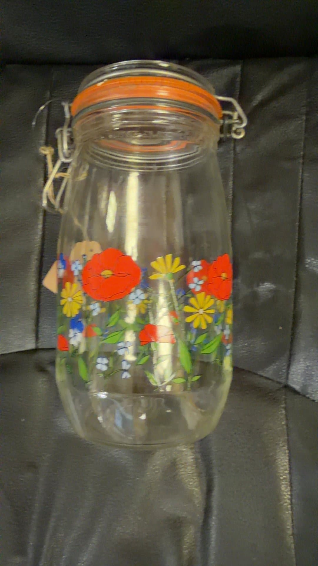 Vintage Glass Jar with Floral Design - Image 1