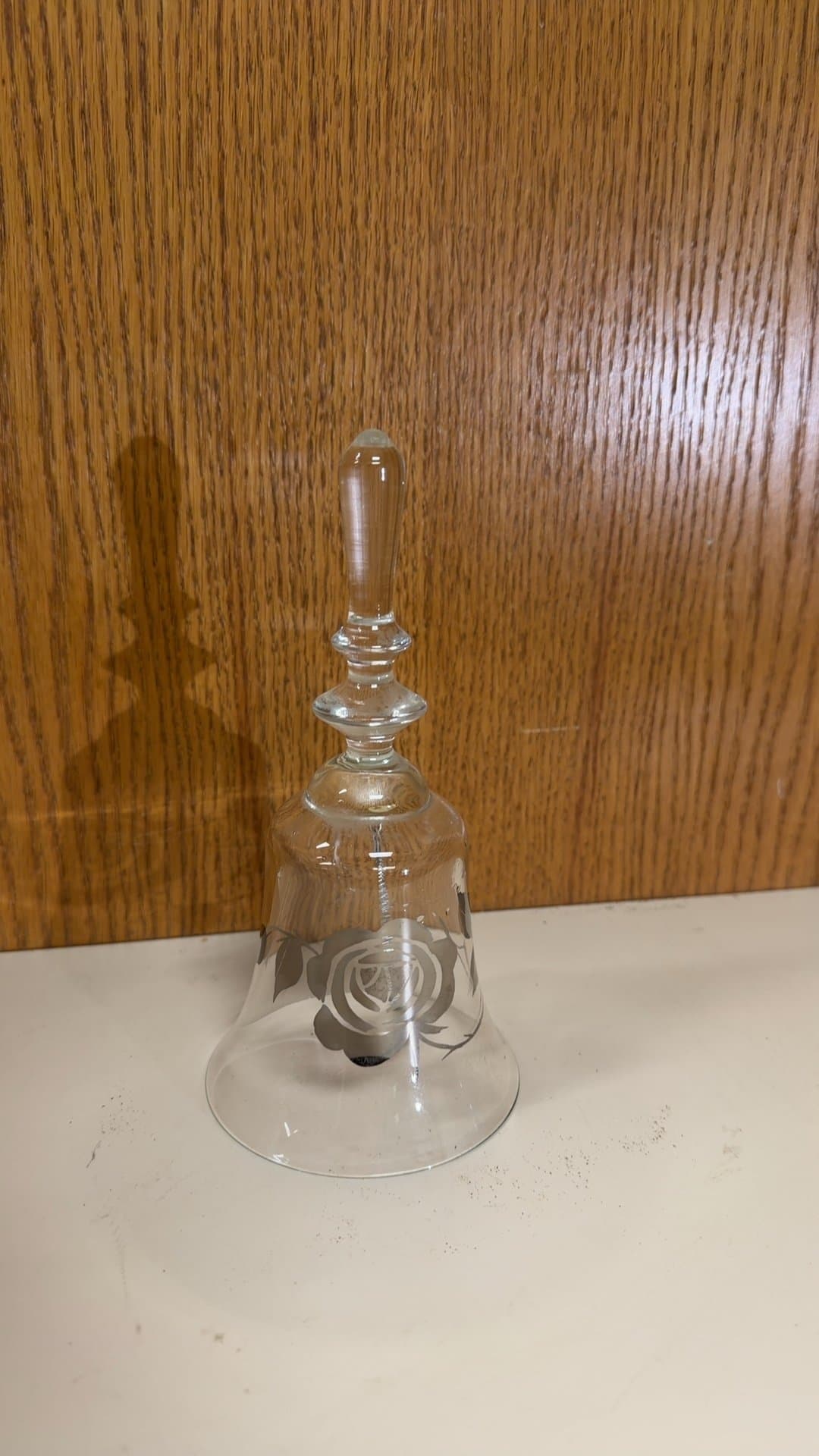 Etched Crystal Dinner Bell with Silver Rose Motif - Image 1