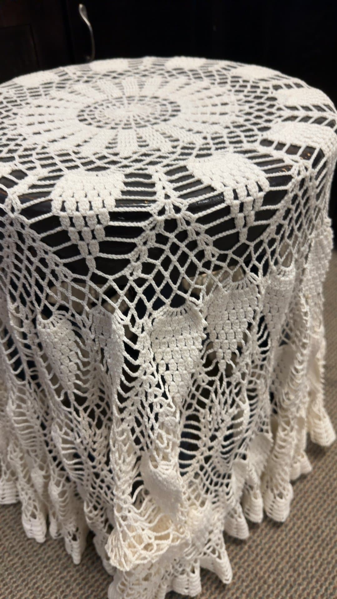 Hand-Crocheted Off-White Cotton Tablecloth
