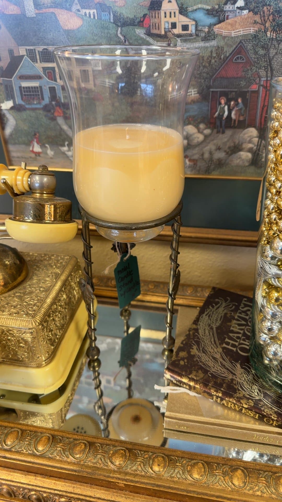 Metal Candle Stand with Candle - Image 1