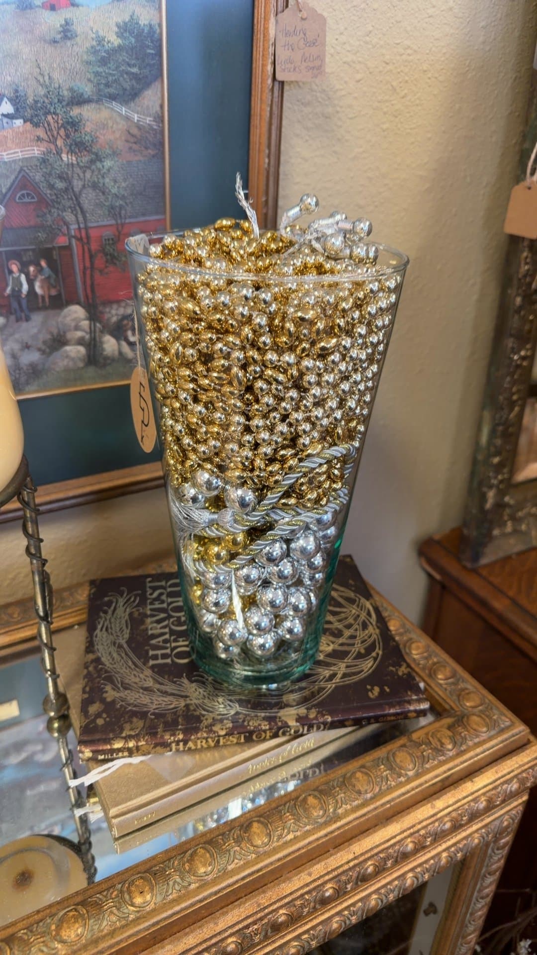 Glass Vase with Gold and Silver Beads - Image 1