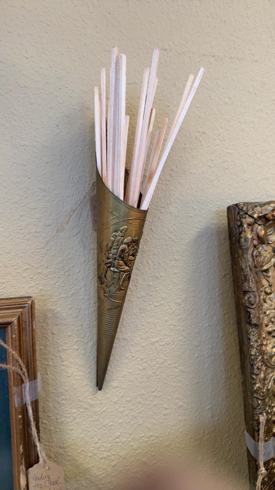 Vintage Brass Wall Mount Match Stick Holder - Image 1