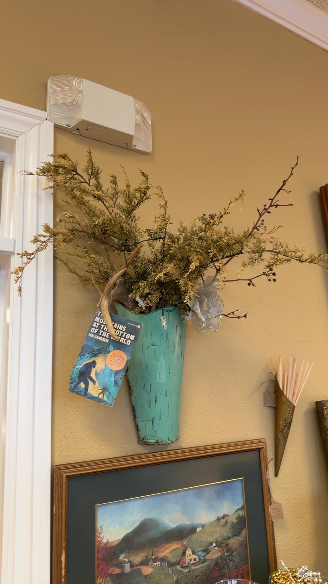 Rustic Wall Decor with Faux Greenery and Antler - Image 1