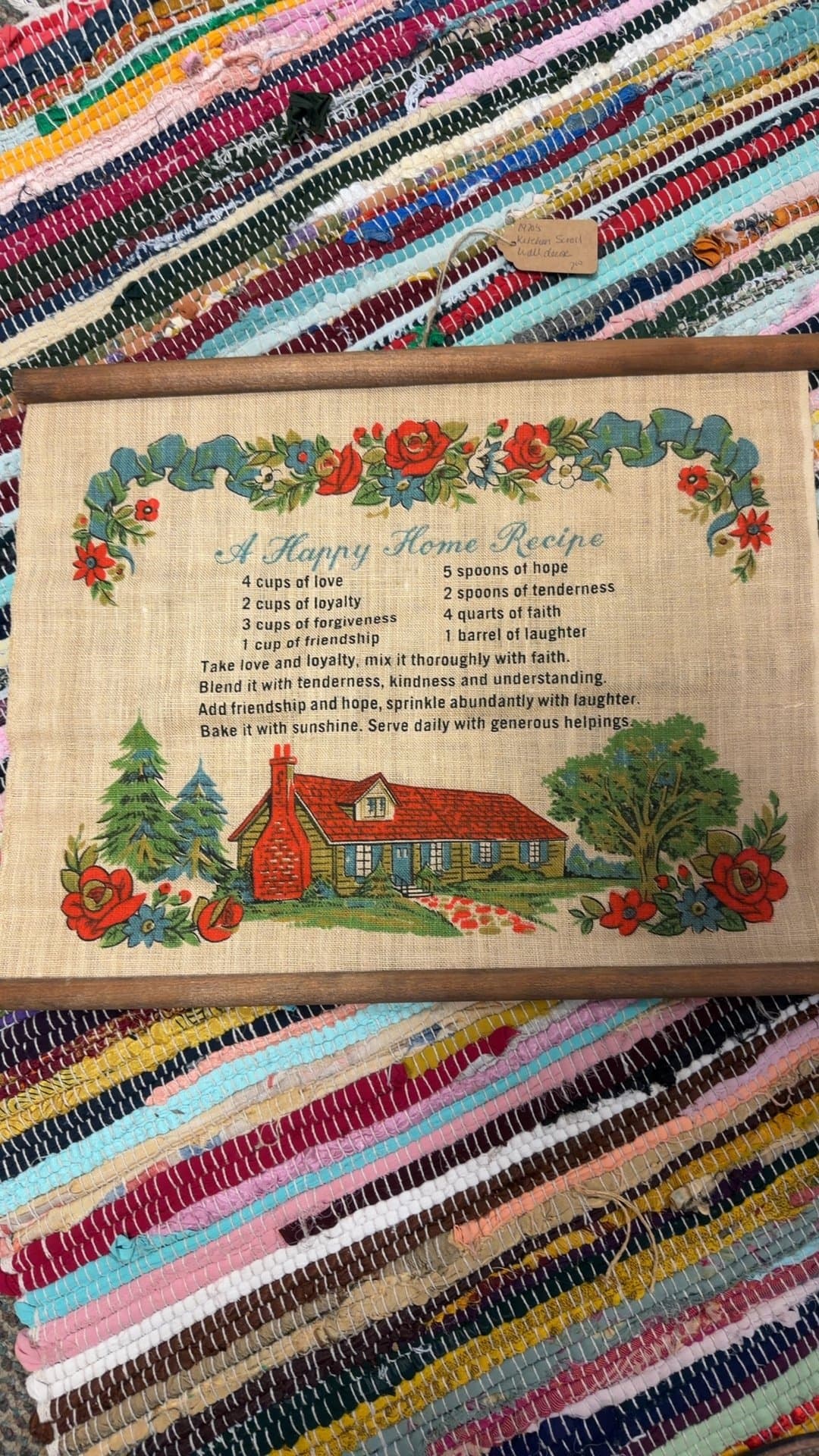 Vintage Woven Wall Hanging with 'A Happy Home Recipe' - Image 1