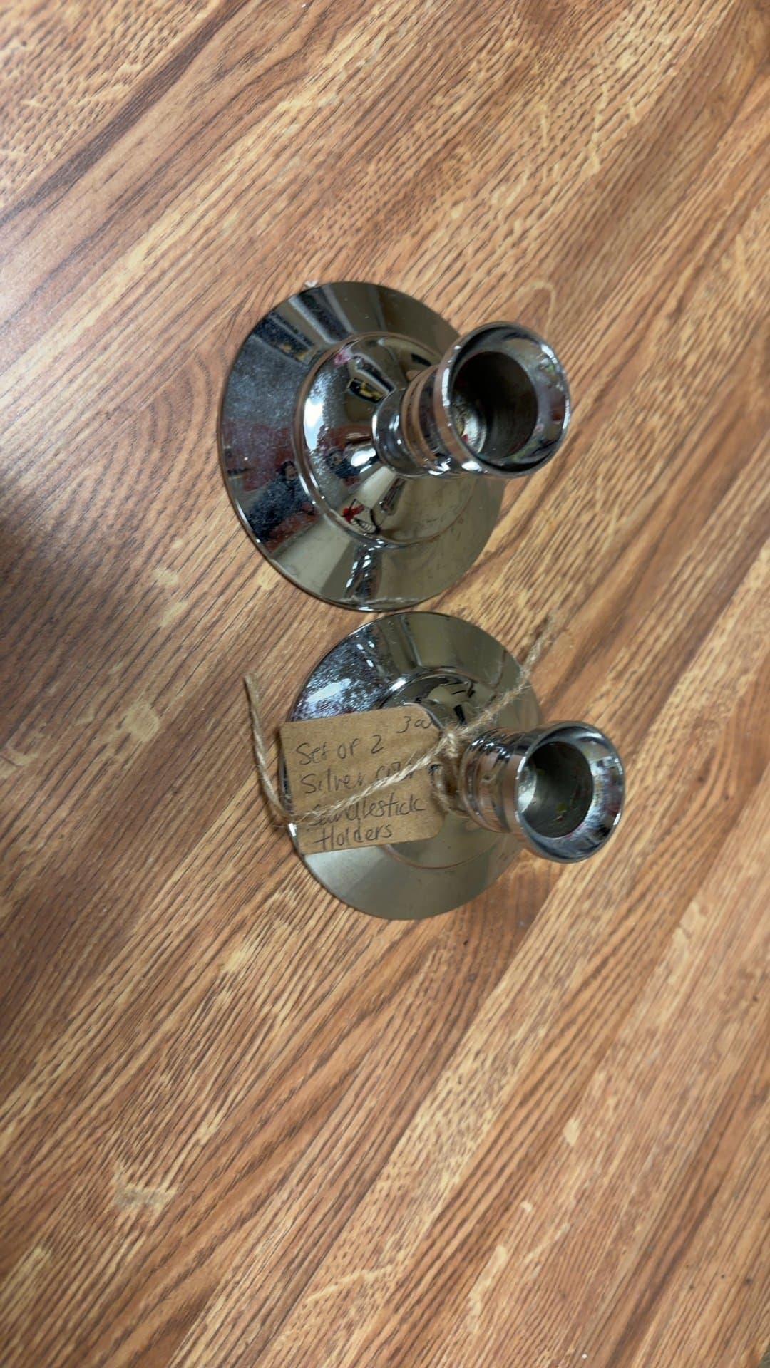 Set of 2 Silver Candlestick Holders - Image 1