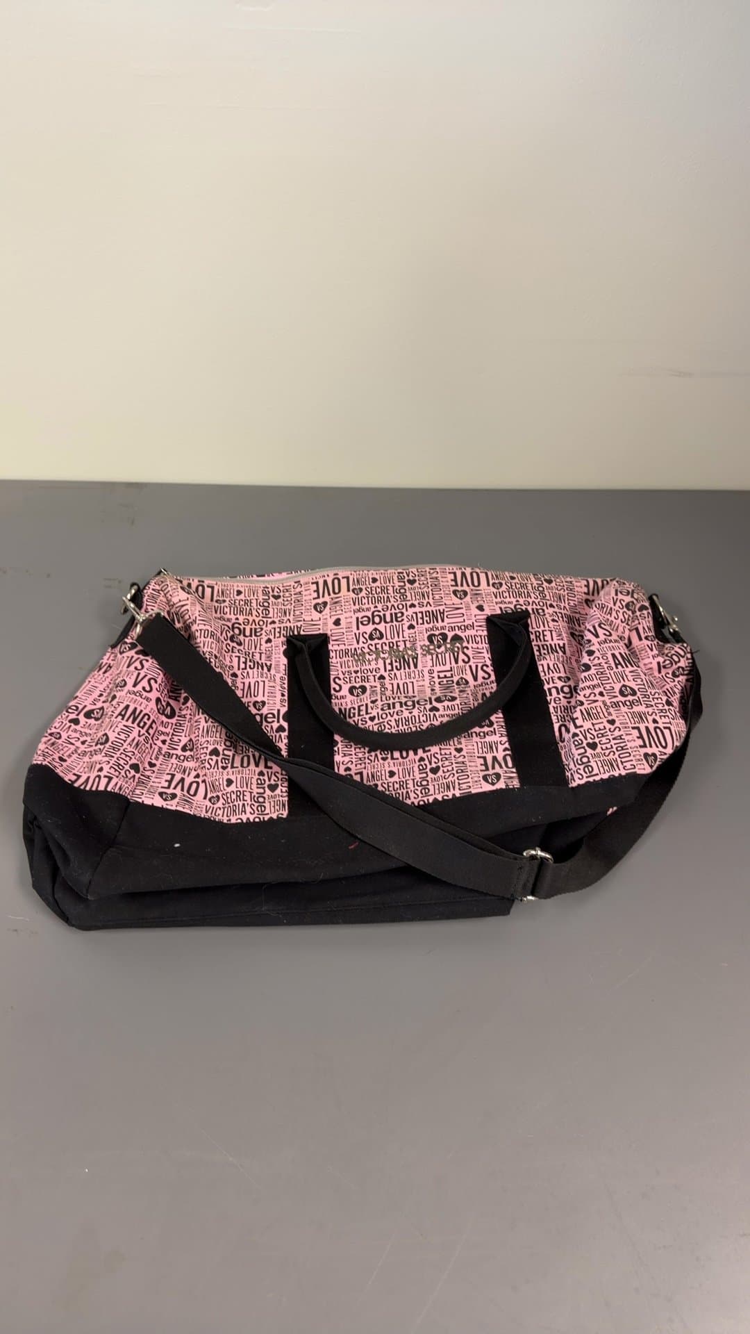 Victoria's Secret Pink and Black Angel Print Duffle Bag - Image 1