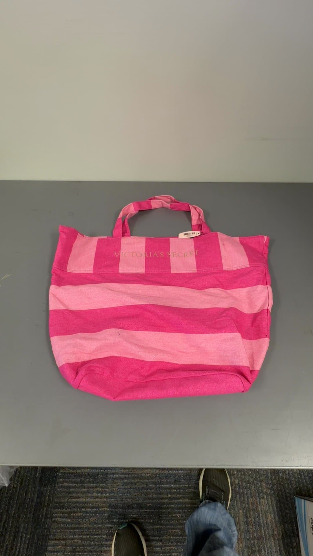 Victoria's Secret Pink Striped Canvas Tote Bag - Image 1