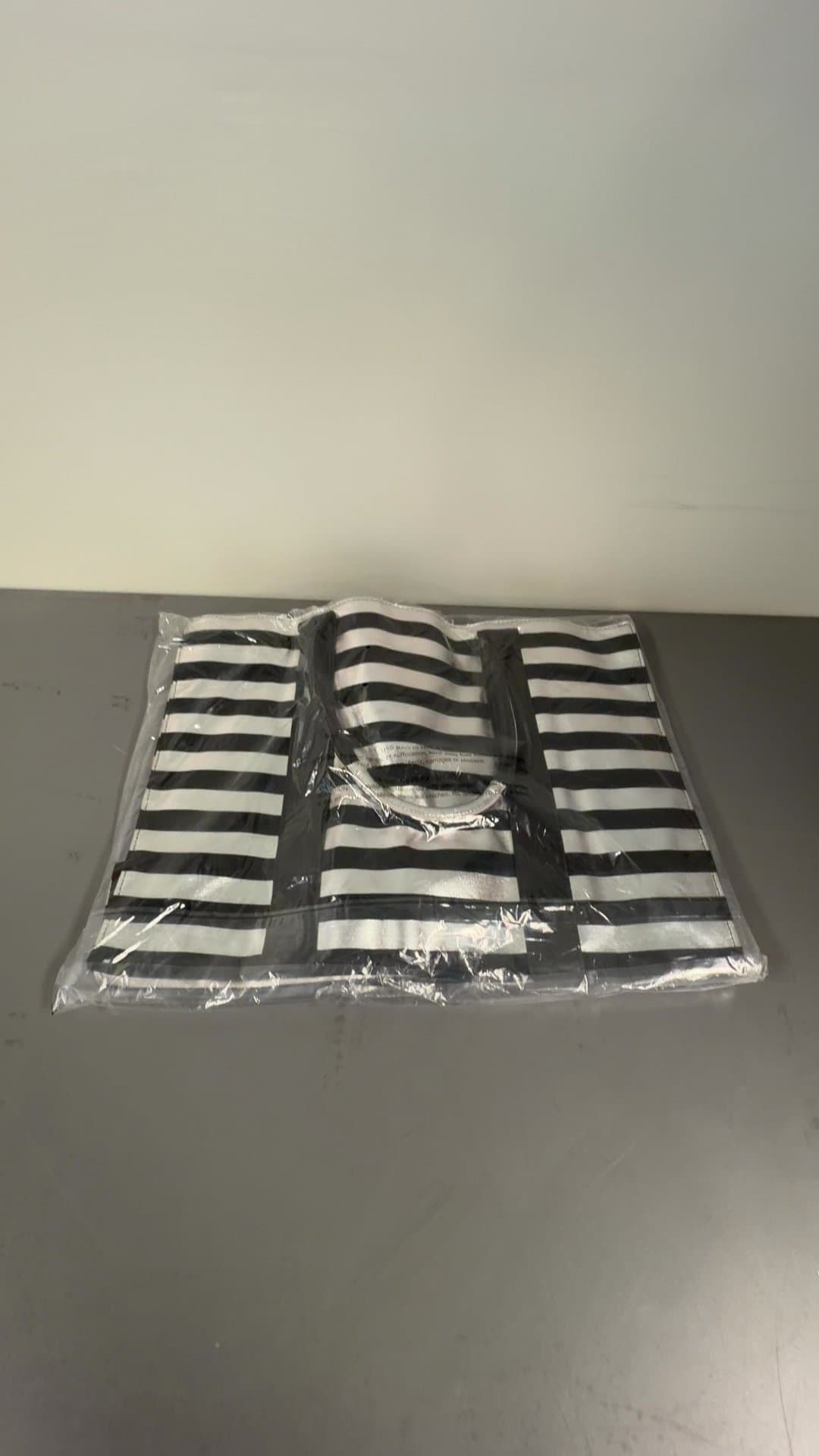 Victoria's Secret Black and Silver Striped Canvas Tote Bag - Image 1