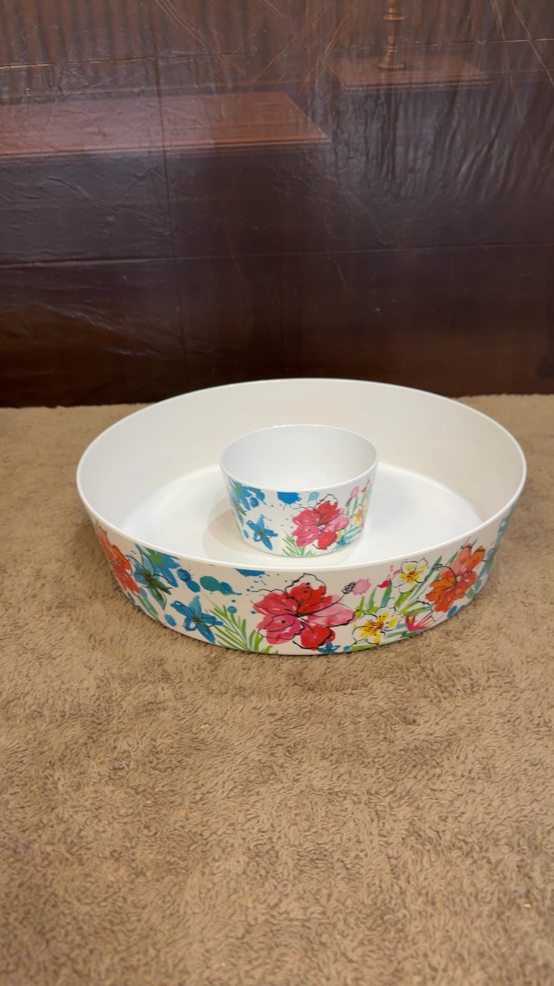 Floral Melamine Chip and Dip Bowl Set - Image 1