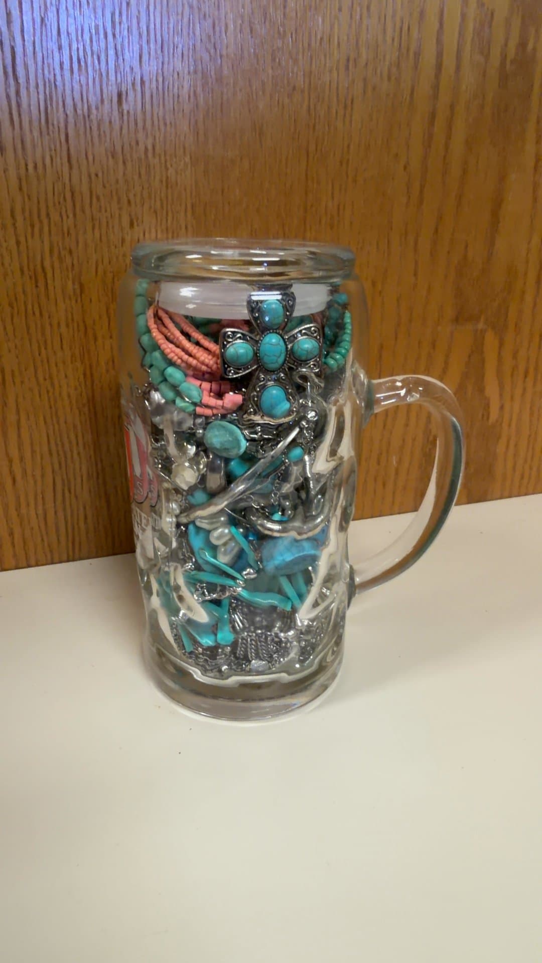 Glass Beer Stein with Turquoise Jewelry Collection - Image 1