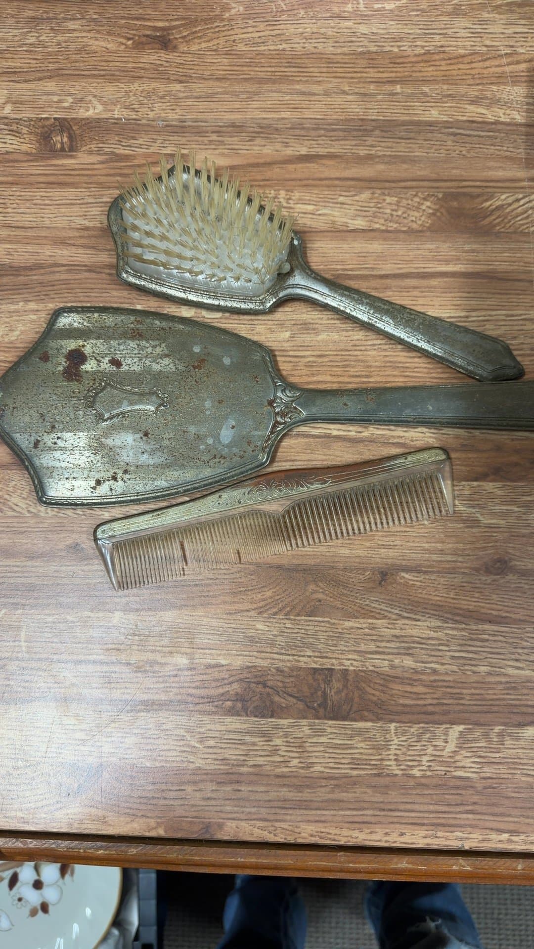 Vintage Vanity Set with Mirror, Brush, and Comb - Image 1