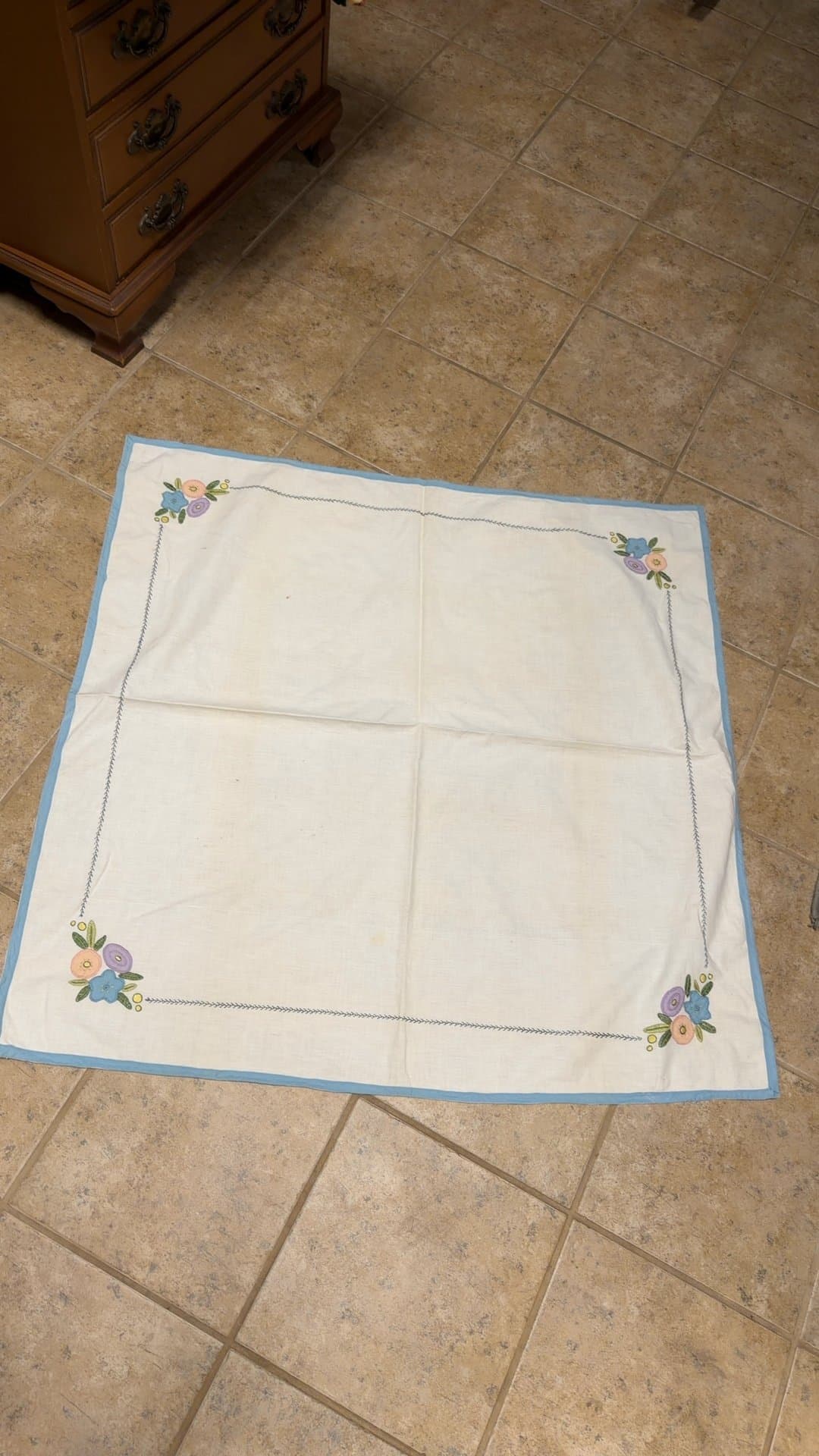 Vintage Embroidered Tablecloth Imperfect - Image 1
