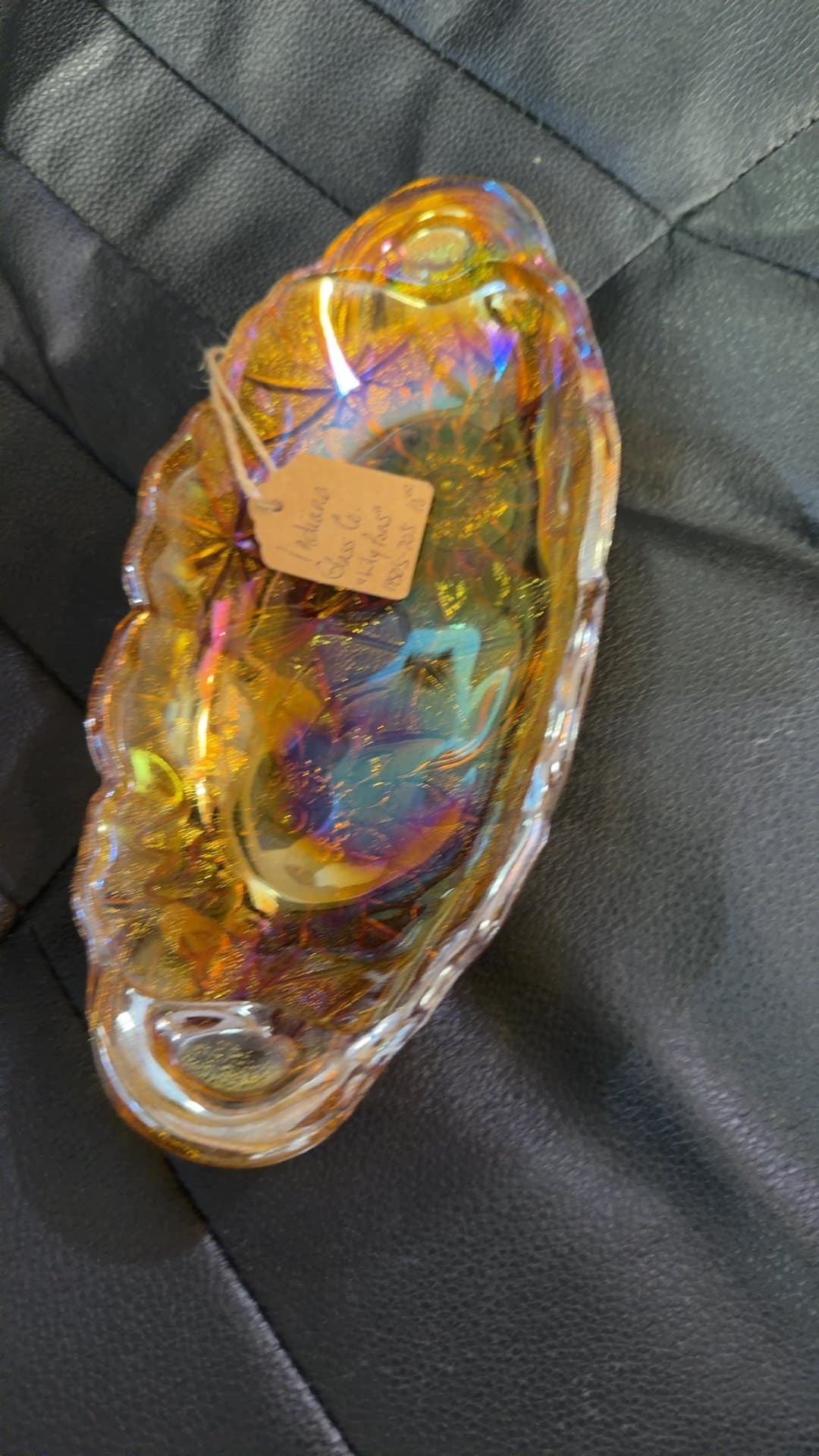 Iridescent Glass Dish with Floral Pattern - Image 1