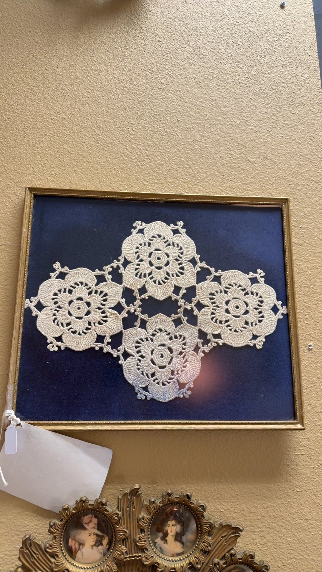 Framed Vintage Crocheted Doily - Image 1