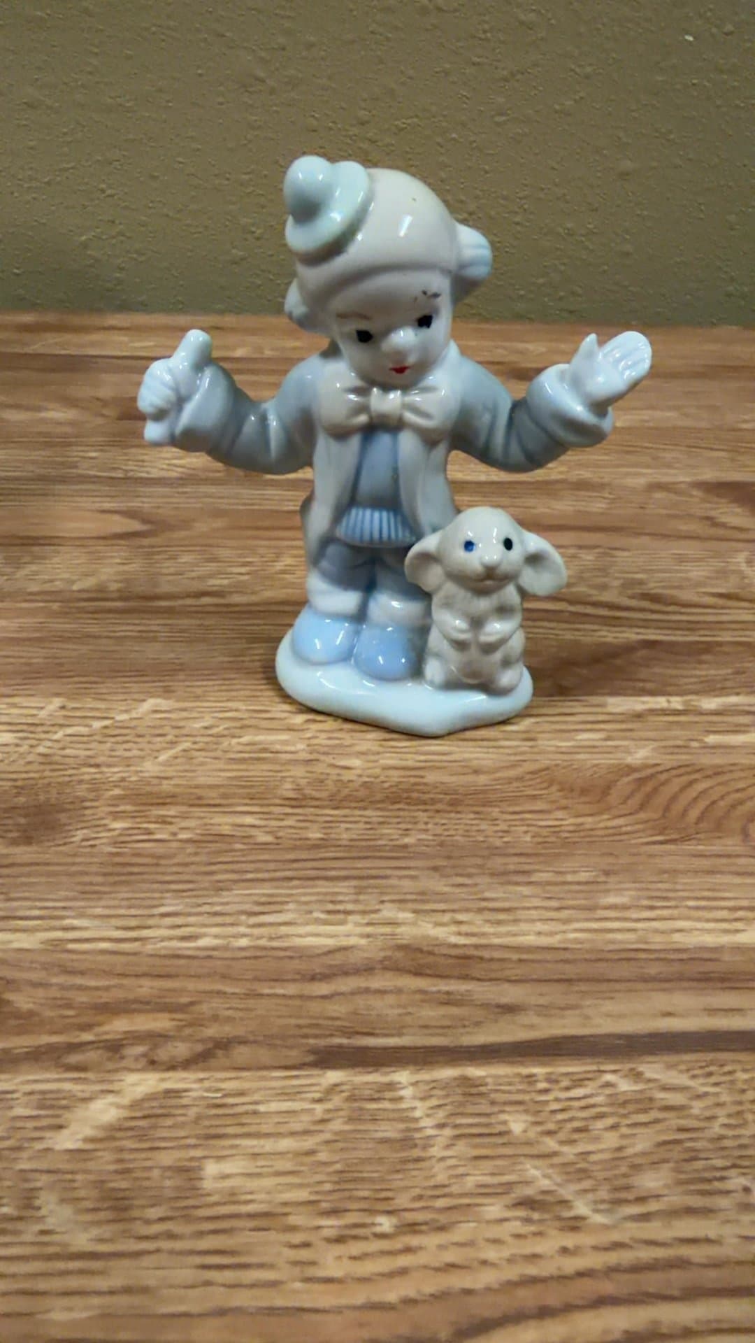 Porcelain Clown Figurine with Dog - Image 1
