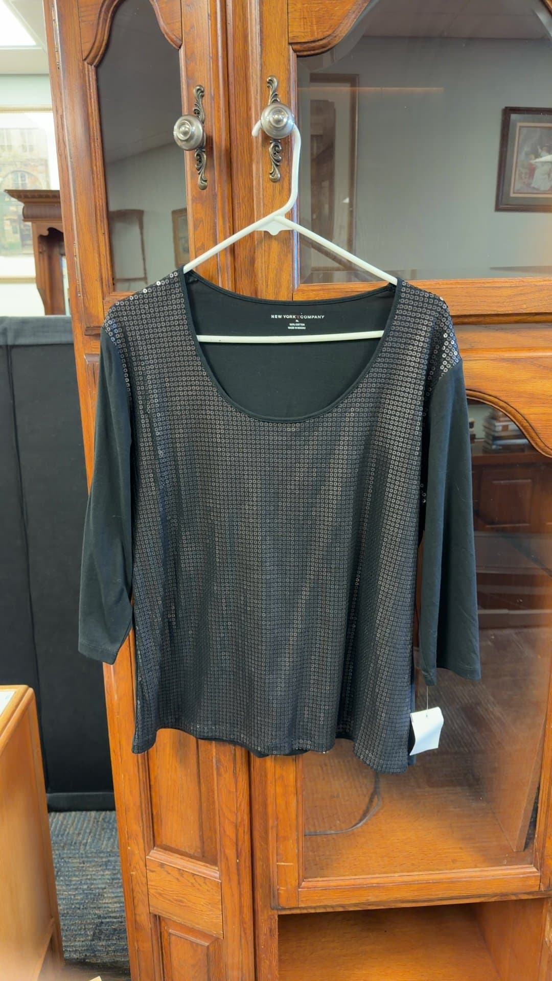 New York & Company Black Patterned Top - Image 1