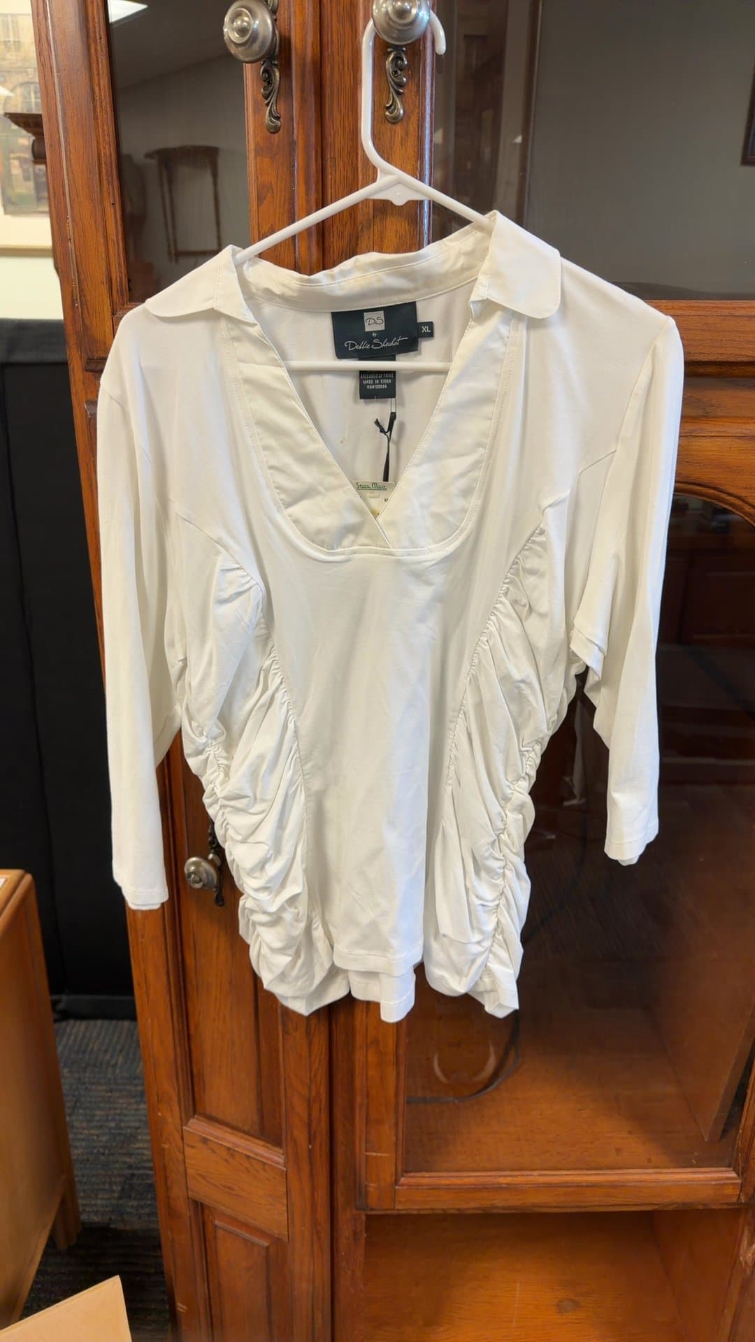 Debbie Shuchat White Ruched Blouse - Image 1