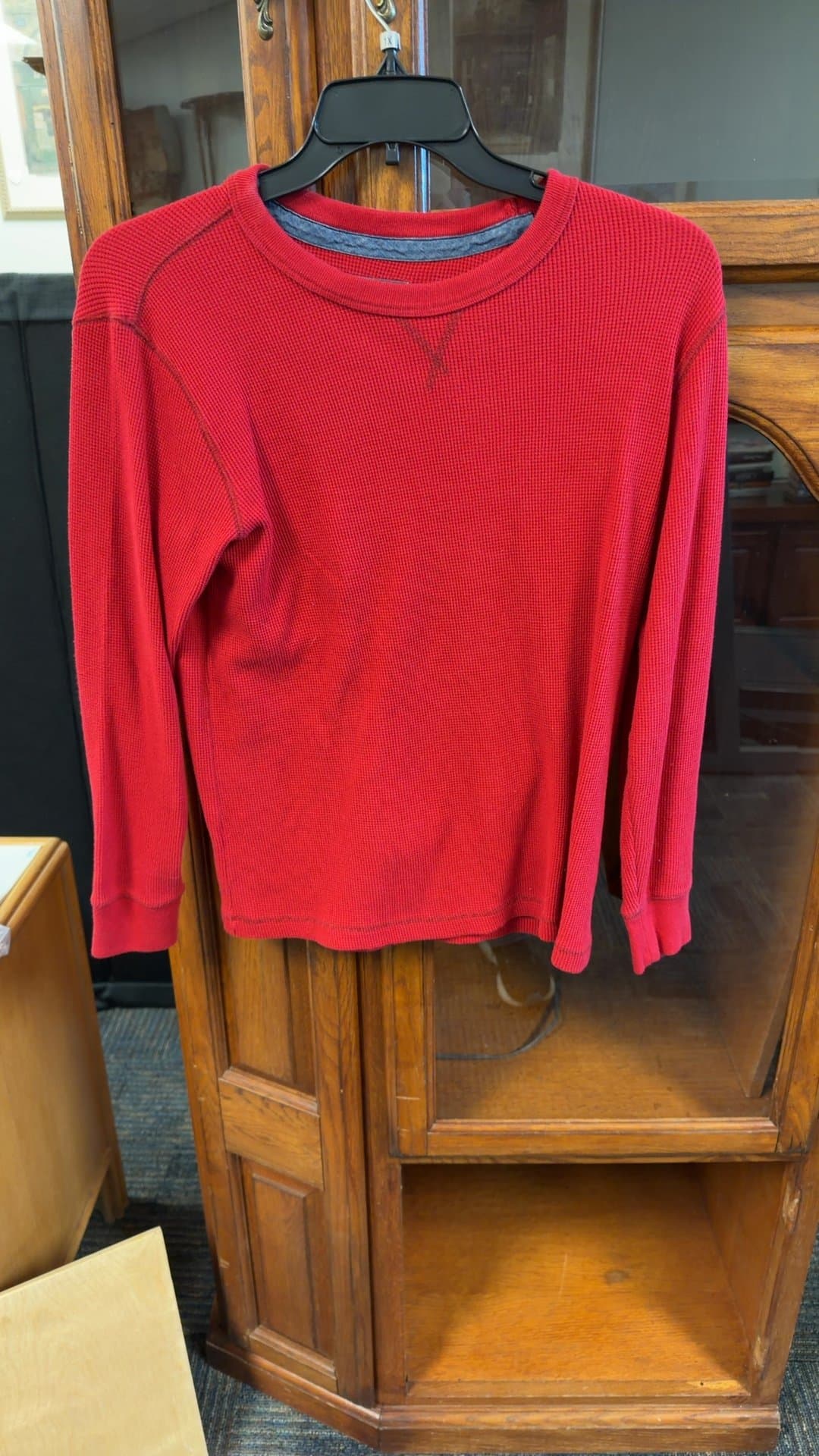 Lands' End Red Waffle Knit Long Sleeve Shirt - Image 1