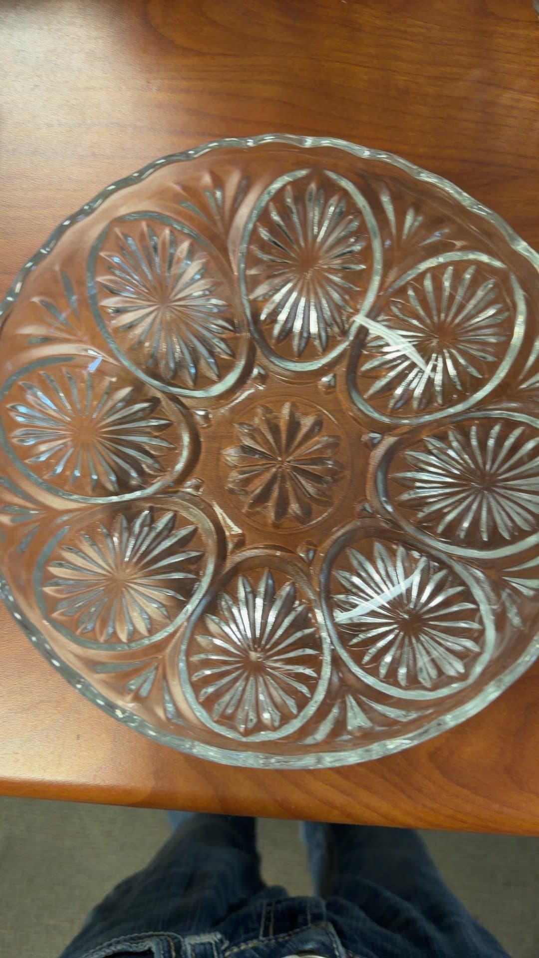 Clear Glass Bowl with Starburst Pattern - Image 1
