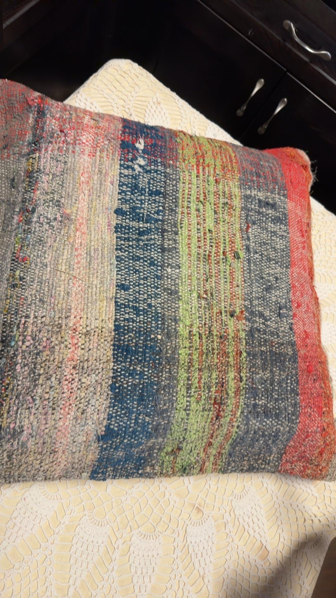Handwoven Striped Kilim Rag Rug Throw Pillow Cover - Image 1