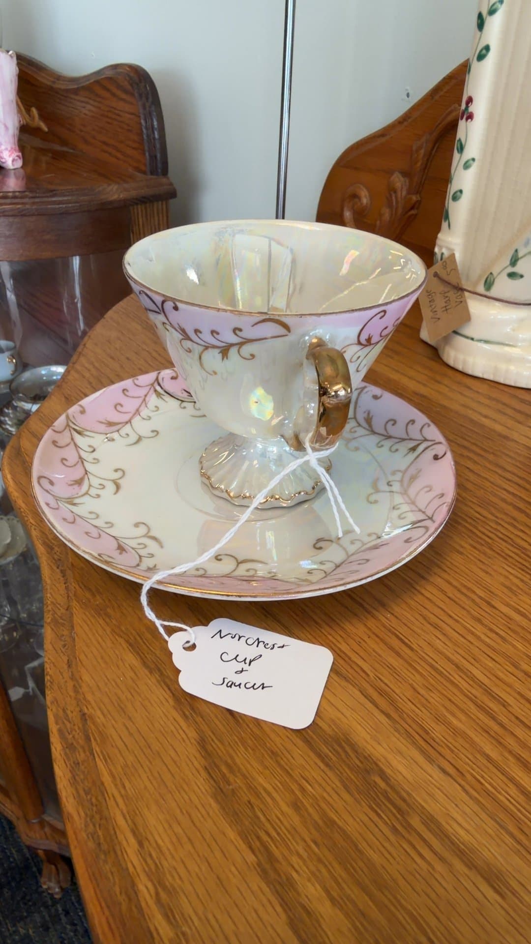 Norcrest Japan Iridescent Tea Cup and Saucer Set - Image 1