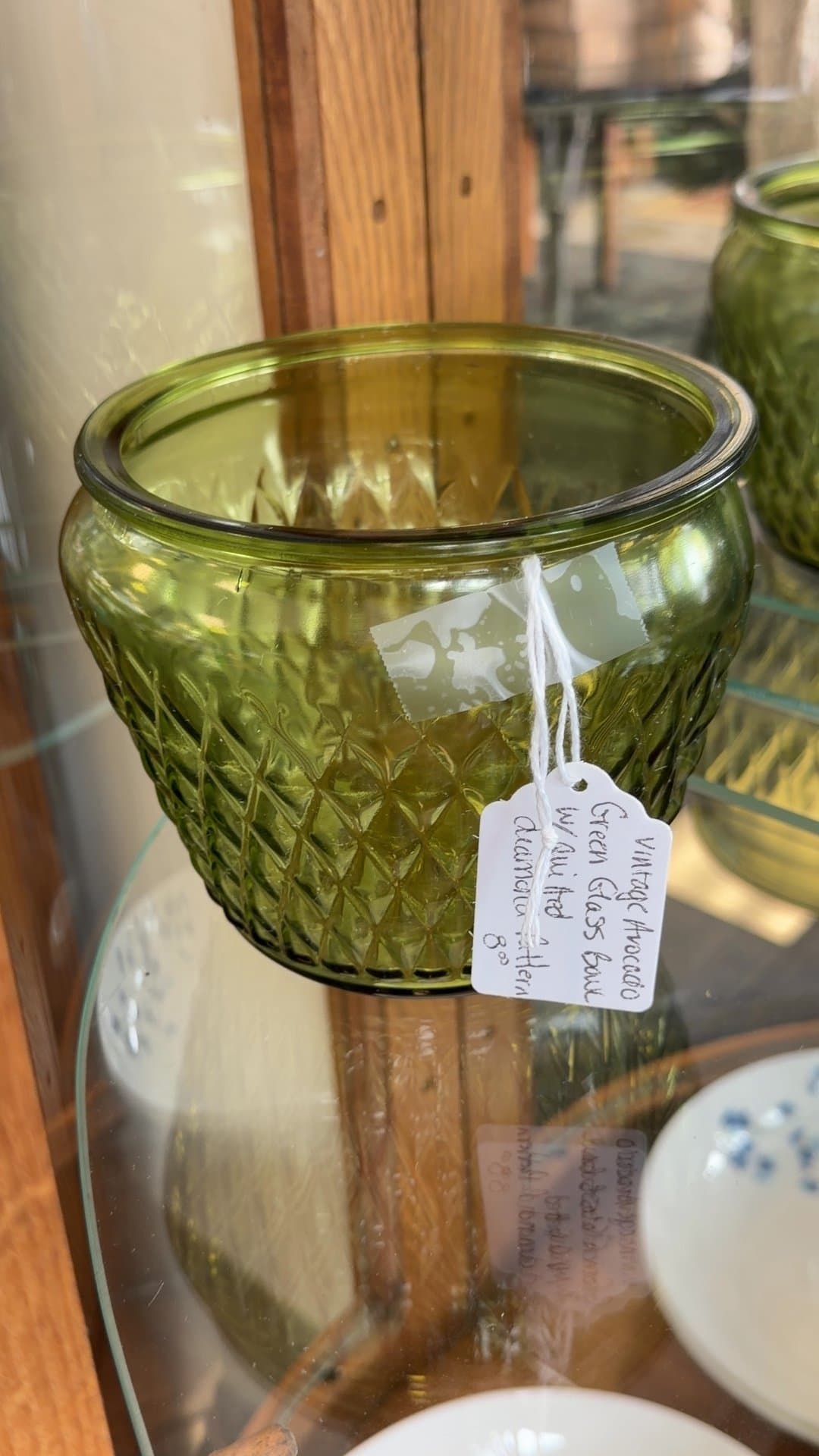 Vintage Avocado Green Glass Bowl - Image 1