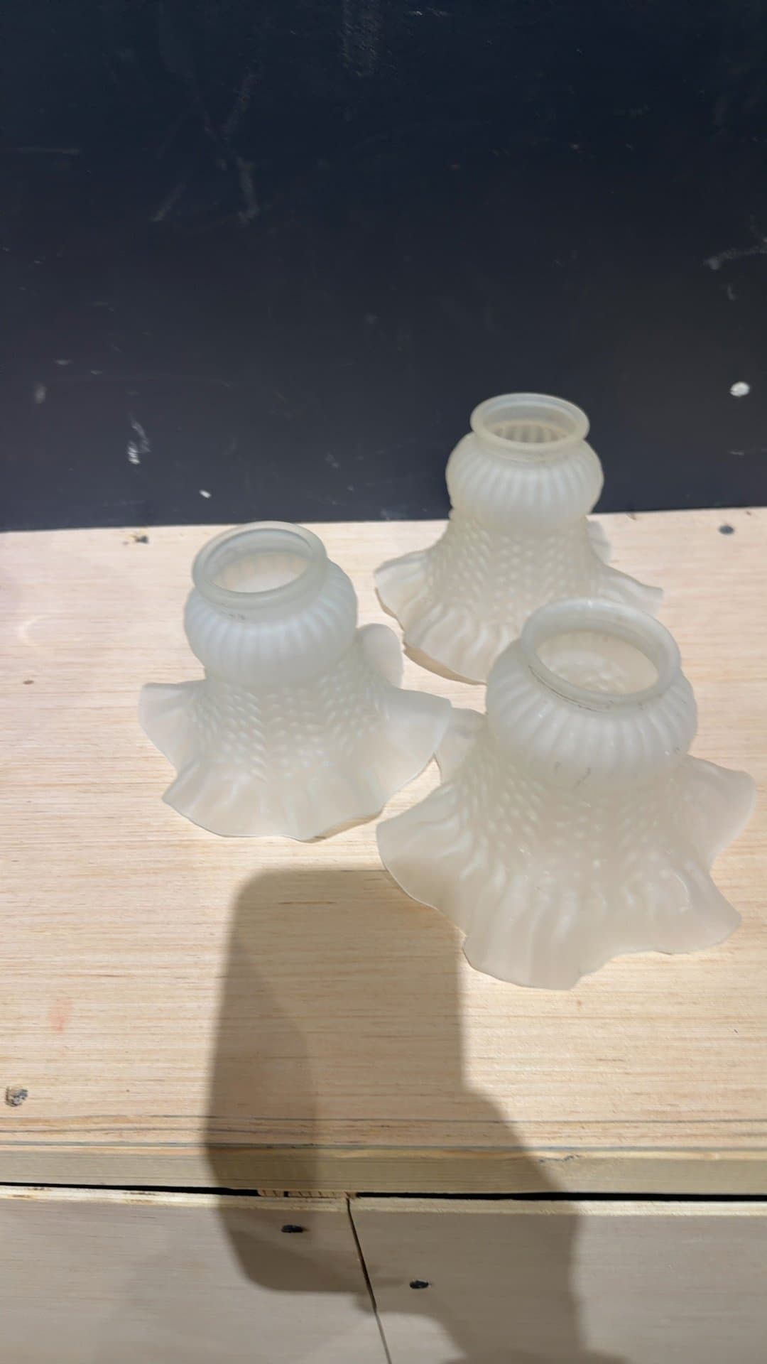 Vintage Frosted Ruffled Glass Lamp Shades Set of 3 - Image 1