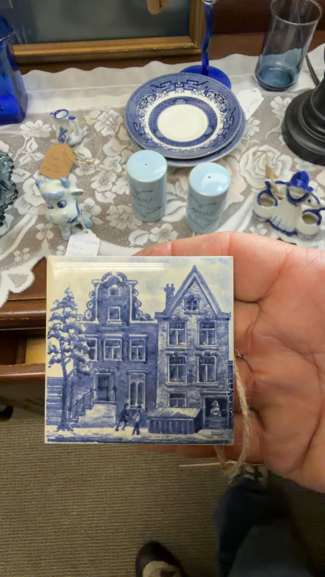 Vintage KLM Royal Dutch Airlines Delft Blue Porcelain Coaster - Image 1