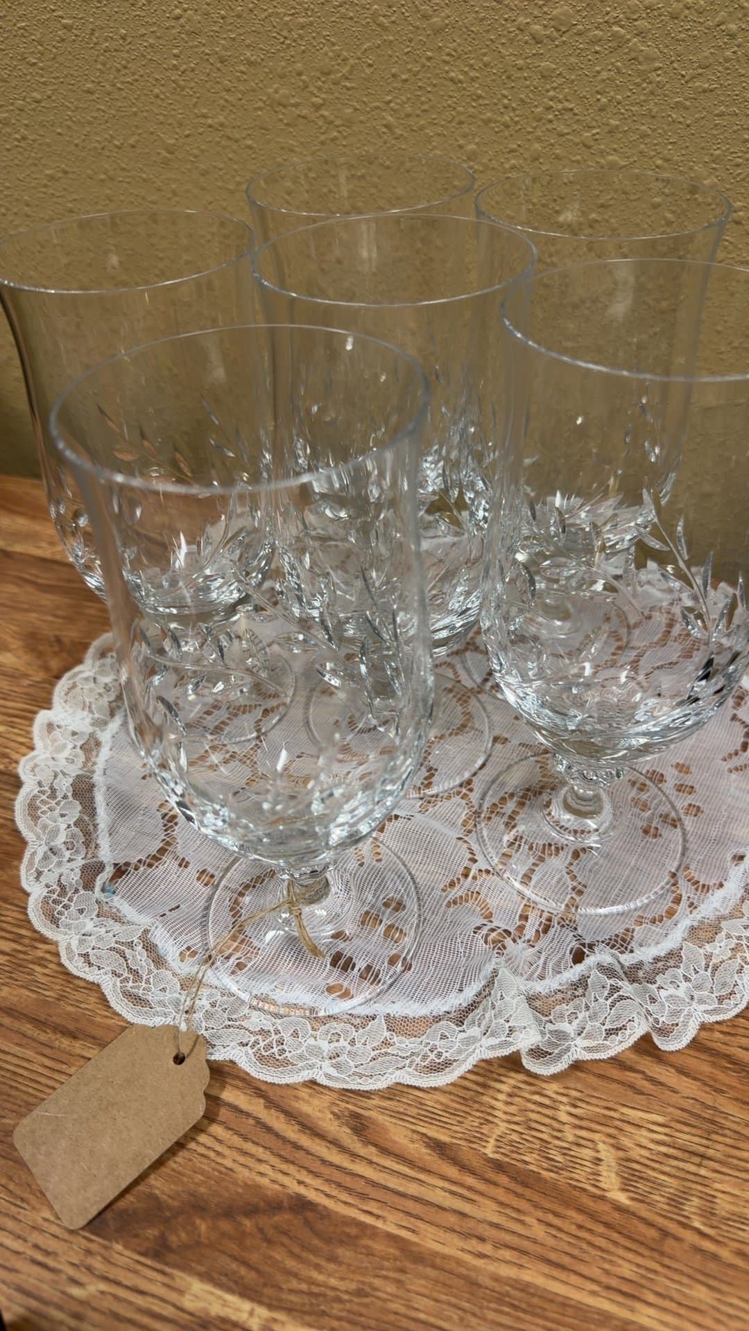 Set of 6 Mikasa Crystal Versailles Pattern Stemmed Hurricane Glasses - Image 1