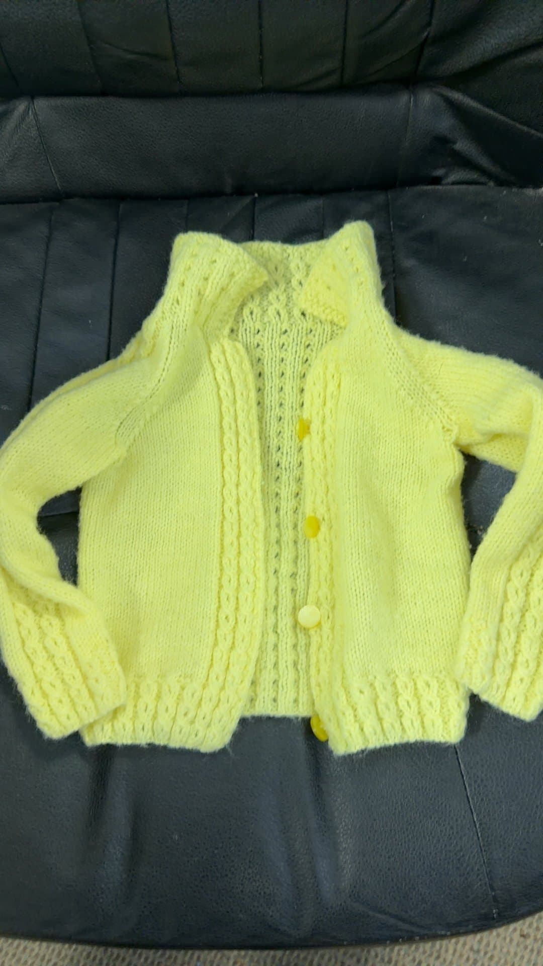 Hand-Knit Yellow Baby Cardigan Sweater - Image 1