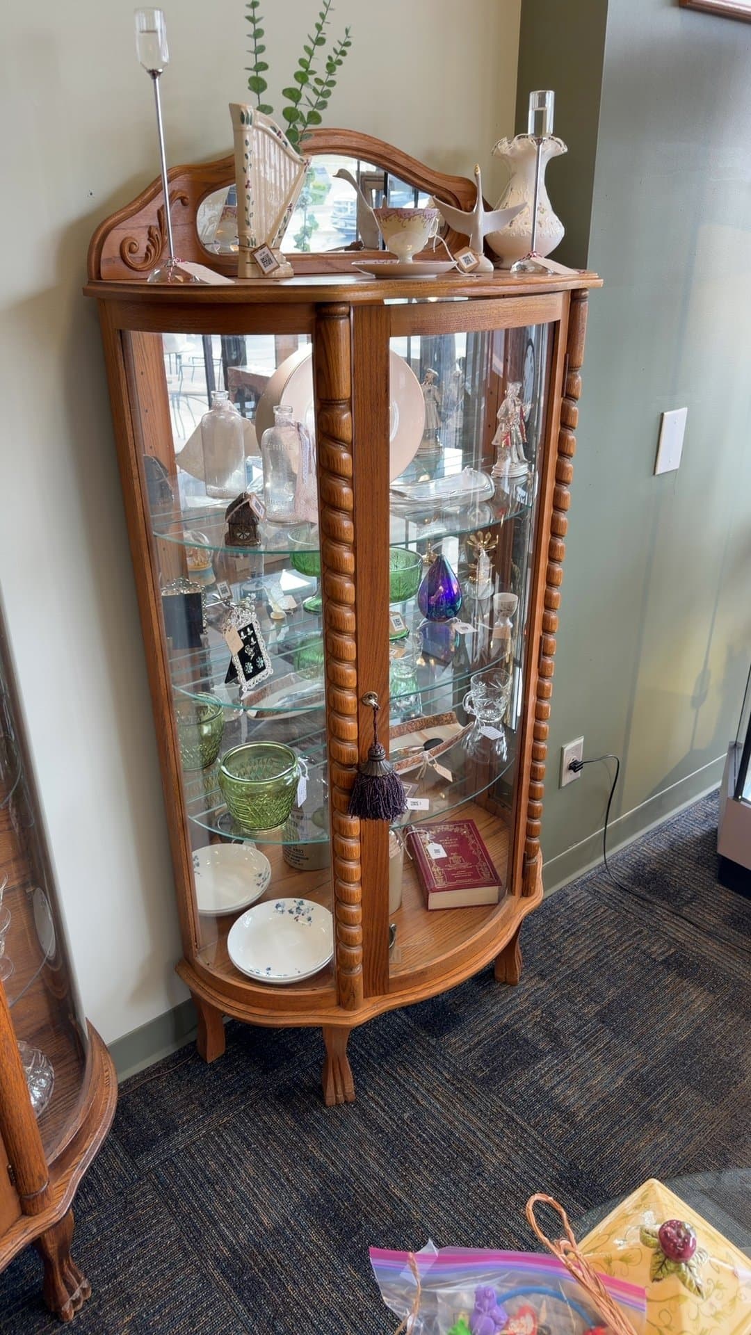 Vintage Oak Curio Cabinet - Image 1