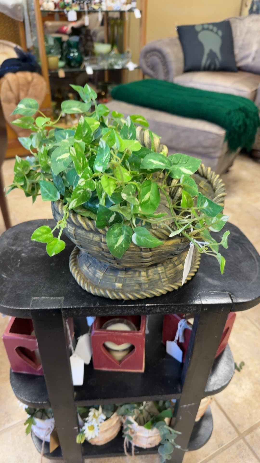 Woven Basket with Artificial Greenery - Image 1