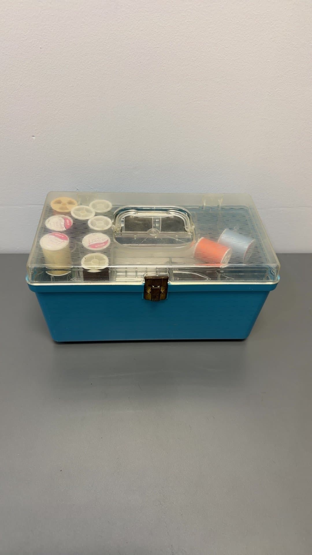 Vintage Sewing Storage Caddy Box with Singer Attachments and Accessories - Image 1