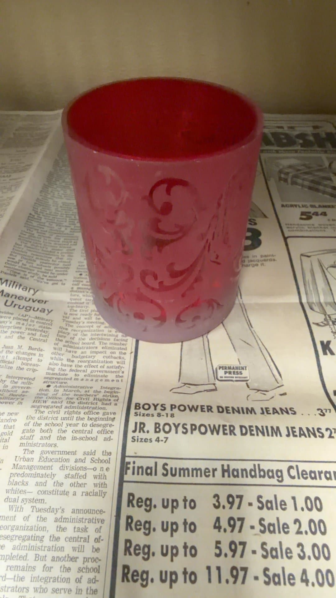Red Frosted Glass Candle Holder - Image 1